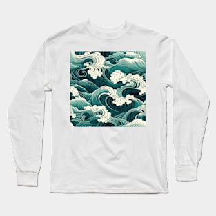 Ephemeral Crests: Hokusai Waves Reimagined Long Sleeve T-Shirt